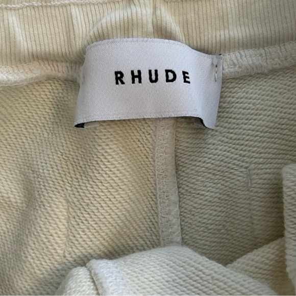 Rhude Men’s Embroidered Logo Loopback Cotton Jersey Sweatpants in Cream, Small - Picture 6 of 13